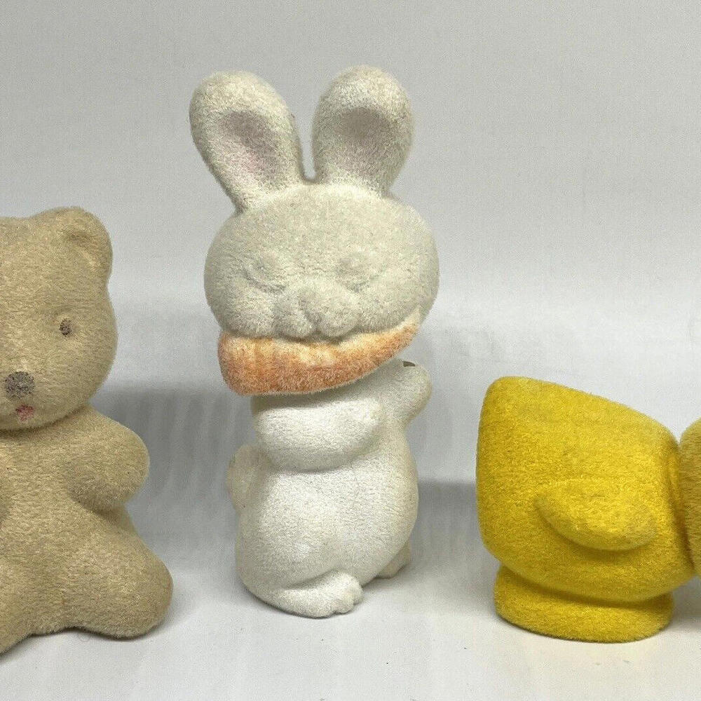 Vintage 1970s Avon Fuzzy Bunny Bear Chick Flocked Cologne Bottles Empty Lot 3‎